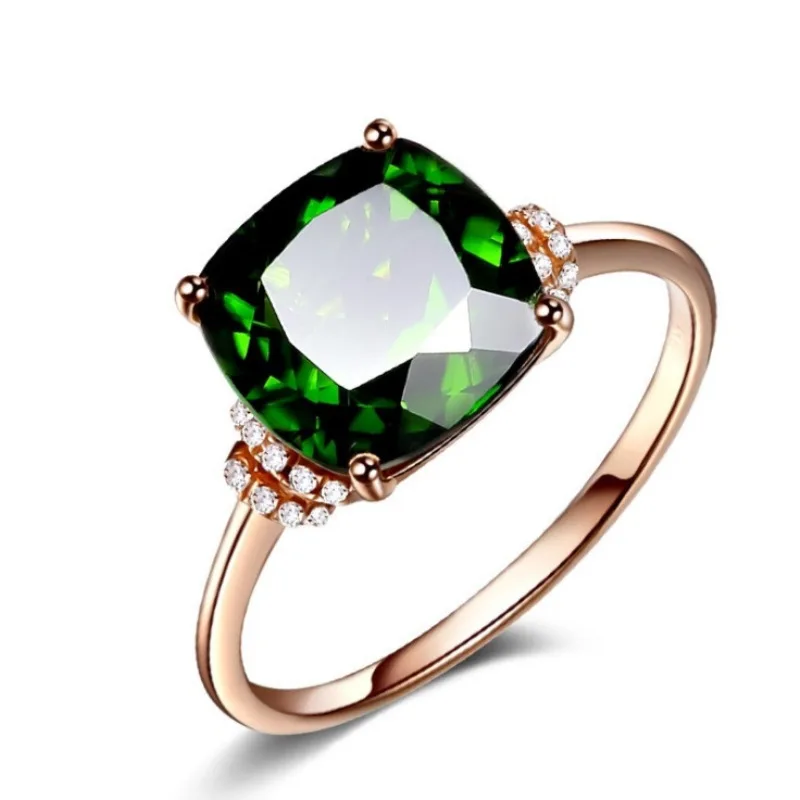 

18K Rose Gold Color Grandmother Green Ring Women Anillos Emerald Gemstone Topaz Bizuteria Jewelry Square Cut Cubic Zirconia Ring