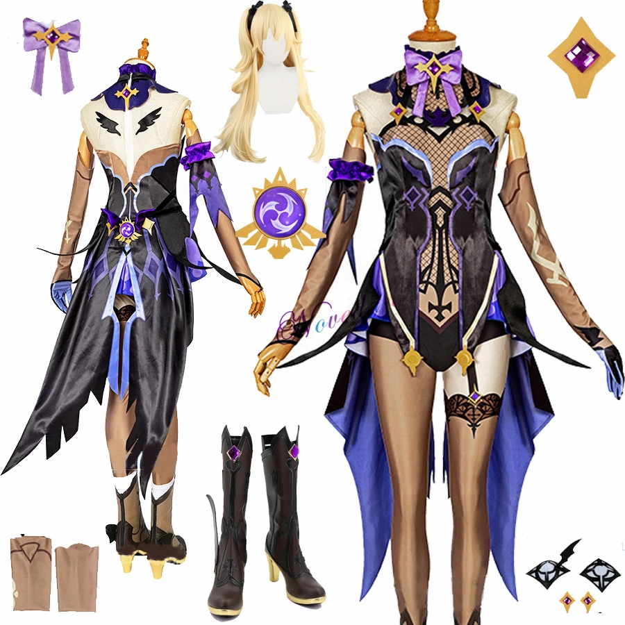 

Game Genshin Impact Fischl Cosplay Costume Uniform Anime Wig Shoes Sexy Halloween Party Dress Outfit For Women Girls