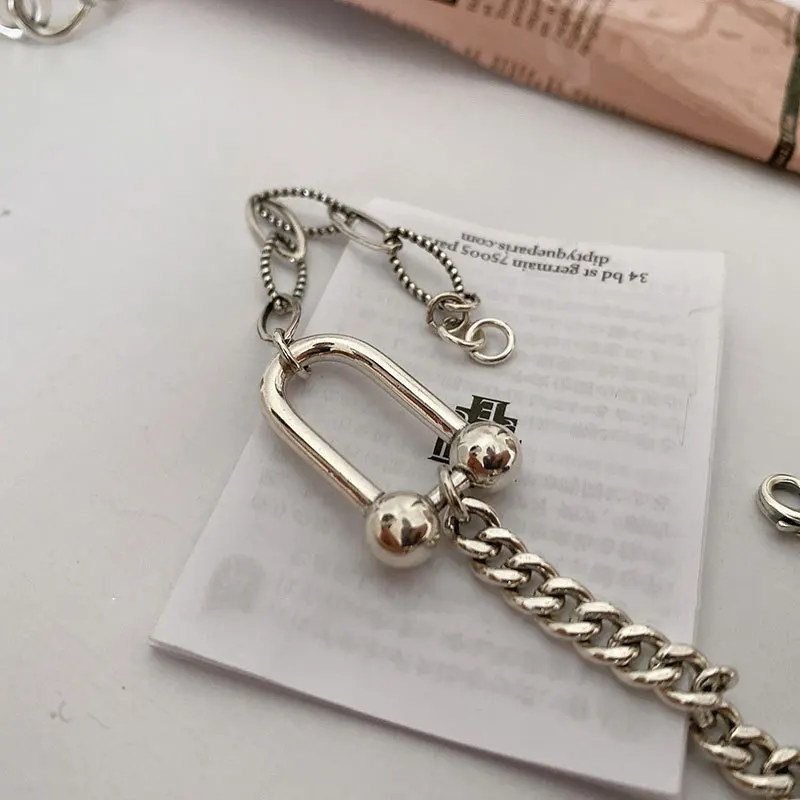 

Vintage S925 Silver Horseshoe U-shaped Tank Chain Bracelet for Women Bangle ins Korean Jewelry Light Luxury Gifts accessories