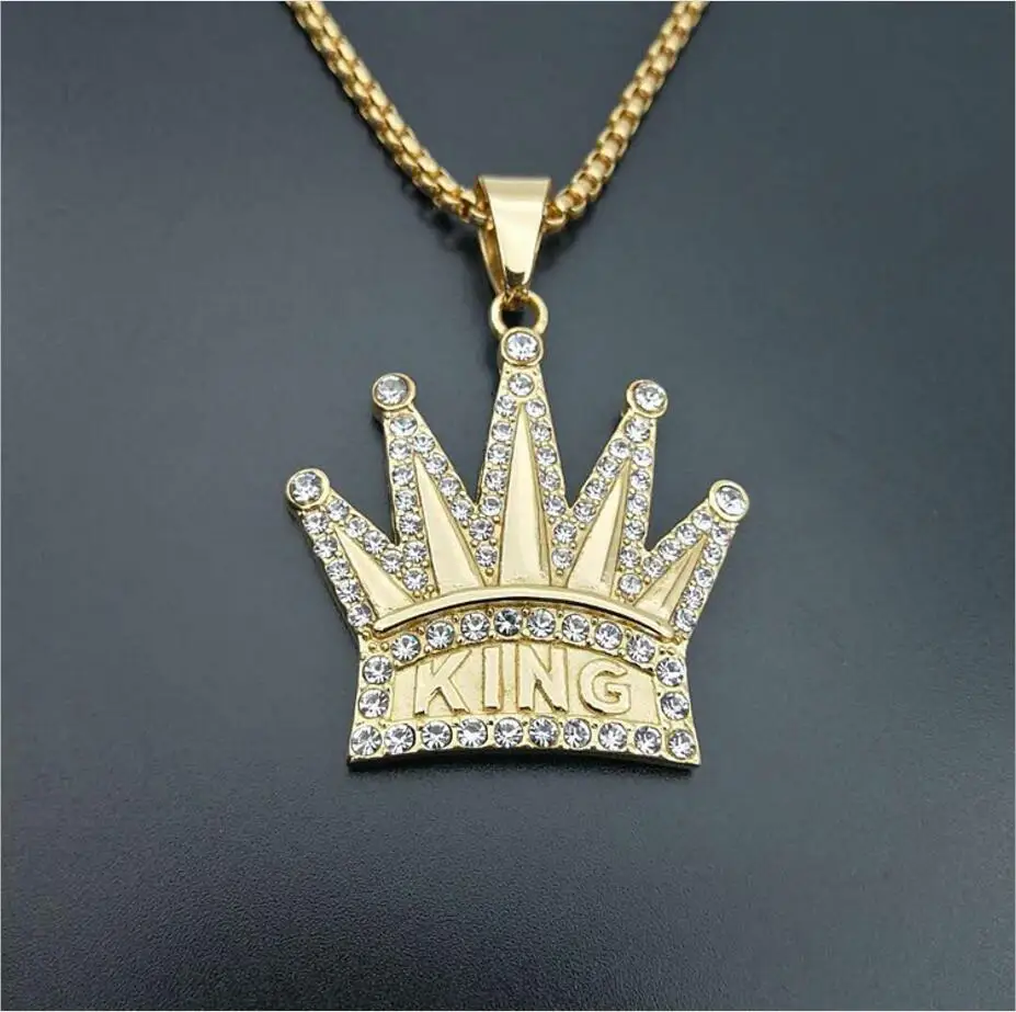 

New arrived Men Hip hop 316L Stainless Steel King of Crown pendant necklaces Fashion men Hiphop necklace jewelry gifts