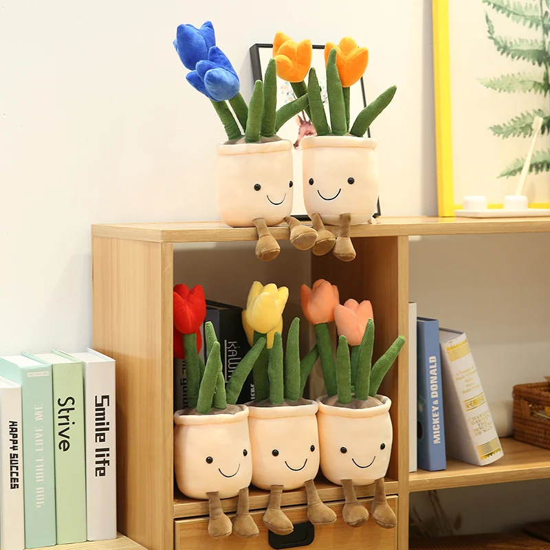 

Lifelike Tulip & Succulent Plants Plush Toy Stuffed Soft Bookshelf Decor Doll Creative Potted Flowers Pillow for Girls Kids Gift