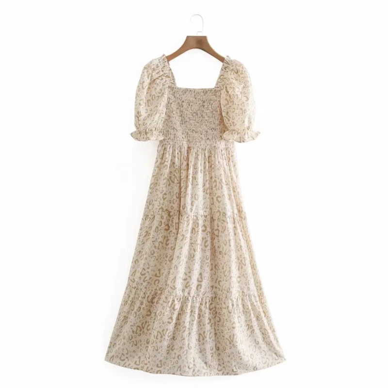 

Платье женское средней длины с квадратным вырезом, эластичное платье с принтом груди, Повседневная Свободная одежда с пышными рукавами, D7712,...