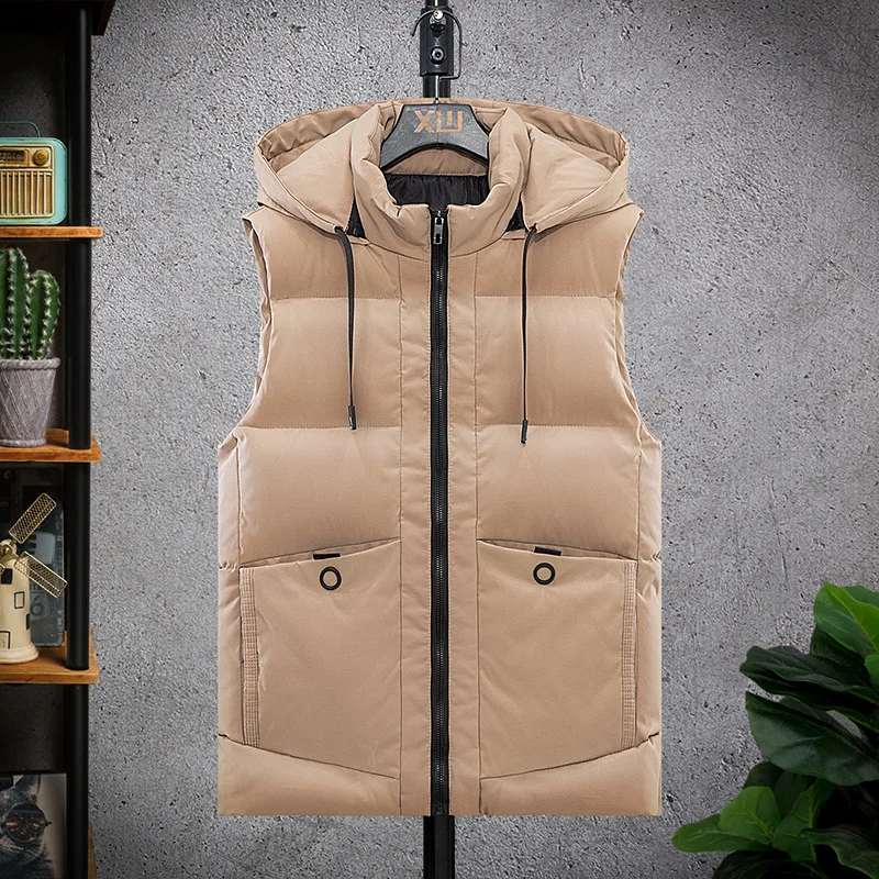 

2020 Men's Winter New Hooded Vest Youth Fashion Warm Outer Wear Cotton Vest