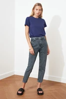 trendyol dark blue high waist mom jeans twoaw20je0180