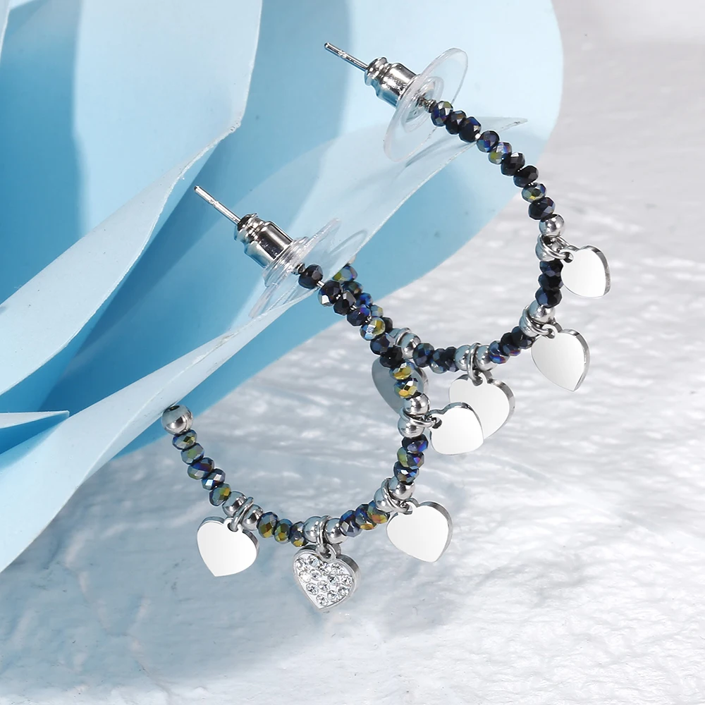 

Trendy Black Crystal Beads Charms Heart Earrings for Women Party Wedding Gift Fashion Piercing earrings Jewelry Accessories