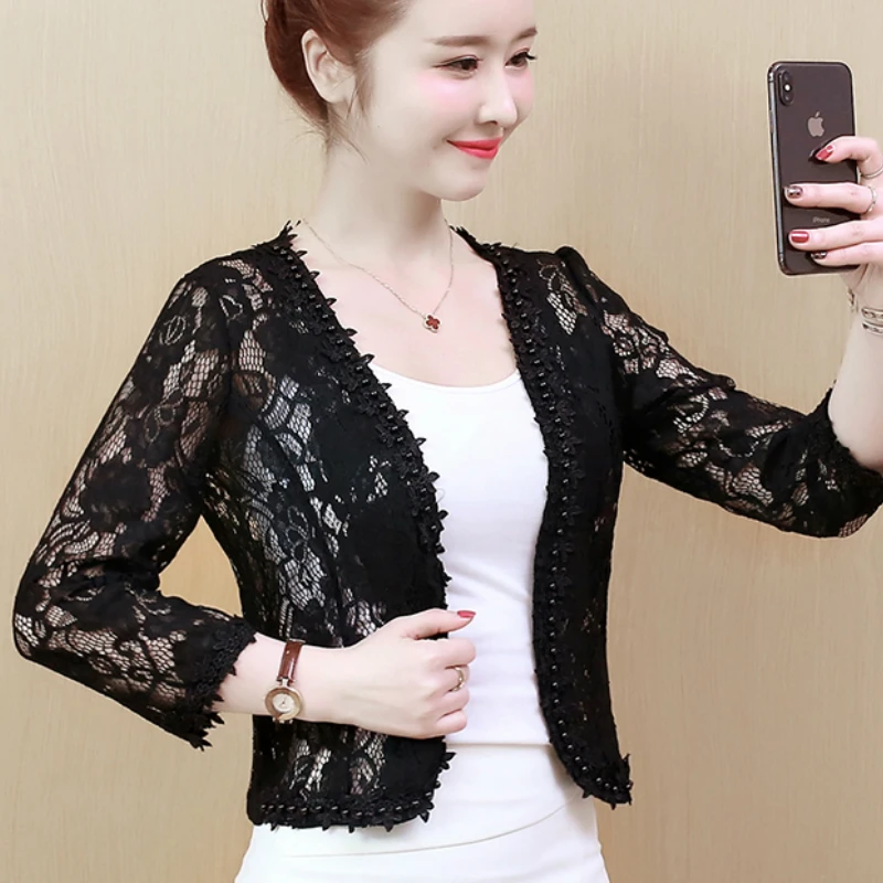Chaquetas Mujer 2021 короткая куртка для женщин Большие размеры открытое кружевное платье