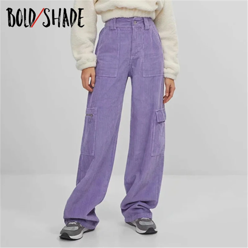 

Bold Shade Skater Girl Style Corduroy Pants Indie Aesthetic High Waist Wide Leg Pants Vintage Pockets Fashion Women Trousers Hot