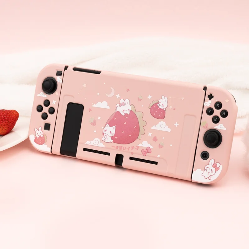 GeekShare Nintendo Switch Case Cute Strawberry Rabbit Pink Girl Fairy League Soft TPU Cover Back Girp Shell For NS Accessories |