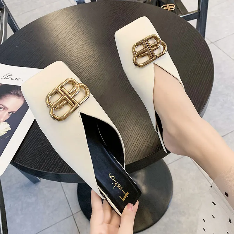 

Women shoes 2021 women sandals Spring 2021 new square head lazy mule shoes flat bottom fashion wear slippers