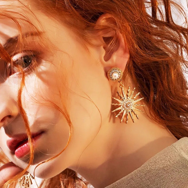 Новые золотые хрустальные серьги в виде подсолнуха для женщин роскошные стиле