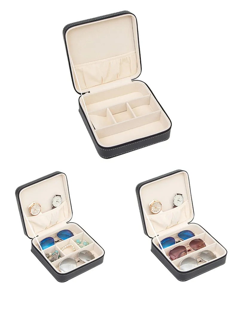 Portable Sunglasses Box for Travel Sub-grade PU Leather Jewelry Organizer Box Small Glasses Box Coffin Zipper Gift Bag