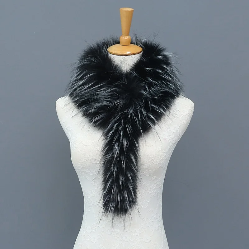 Женский декоративный воротник из искусственного меха енота съемный и ожерелье