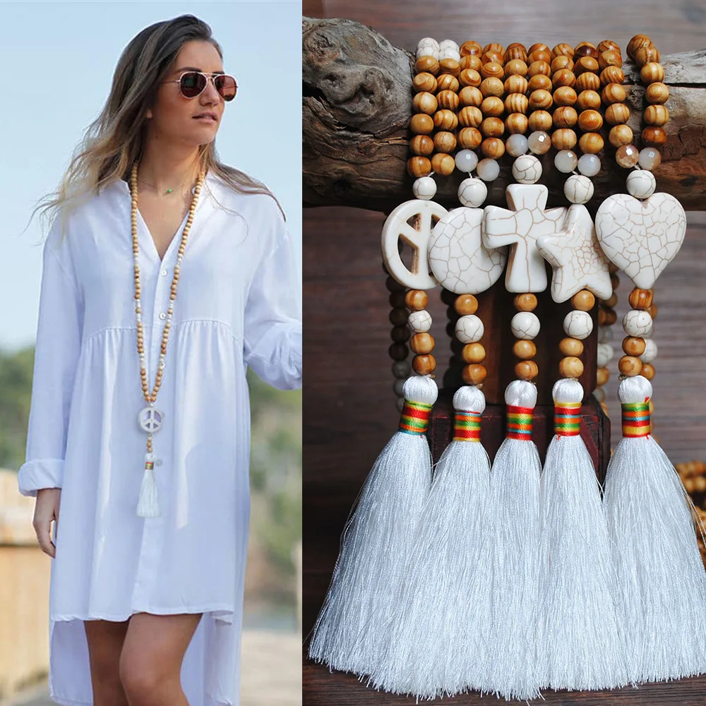 

Necklace for Women Heart Star Cross Beaded Tassels Bohemia Sweet Necklace Jewelry Accessories Women Chain Necklace