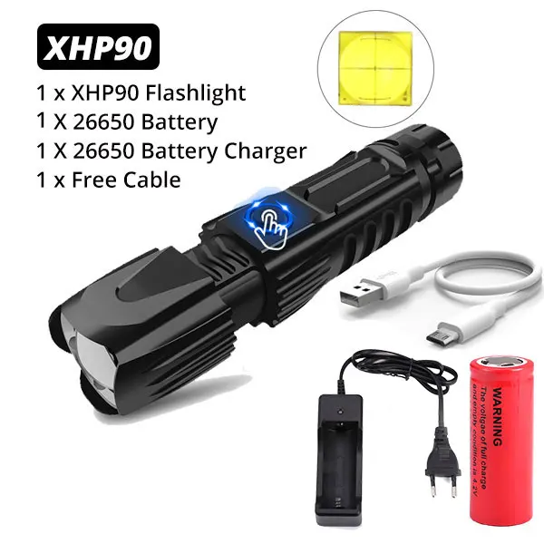 Package I Xlamp XHP90 самый мощный флэш-светильник XHP70 тактический флэш-светильник XHP50 USB Zoom фонарь для охоты 26650 безопасный молоток - Испускаемый цвет: Package I
