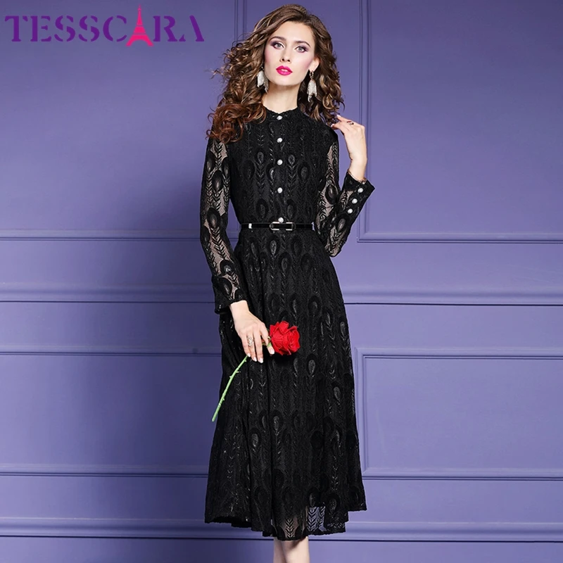 TESSCARA женское осеннее элегантное кружевное платье женские офисные Вечерние