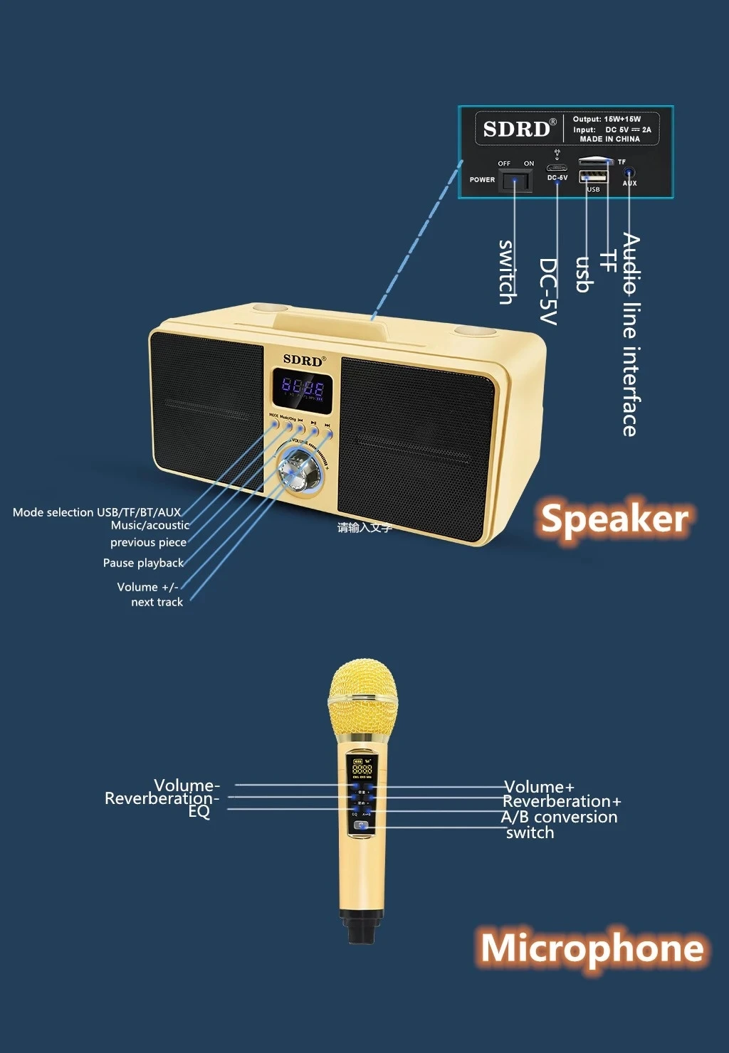 30w high power karaoke bluetooth speaker home theater subwoofer bass party portable wireless column with double mic caixa de som free global shipping