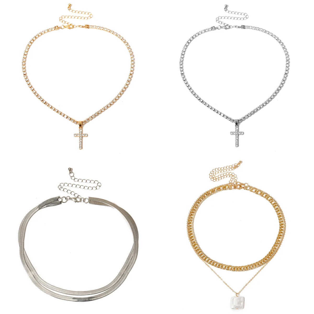 

Visisap Luxury Full Stone Cross Short Clavicle Necklaces for Women Personality Creative Simple Ins Style Lady Necklace C02890