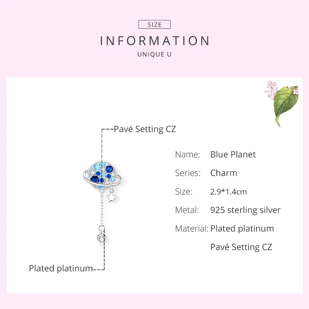 WOSTU Стерлинговое Серебро 925 пробы голубая планета Висячие Шарм-звезда синий CZ