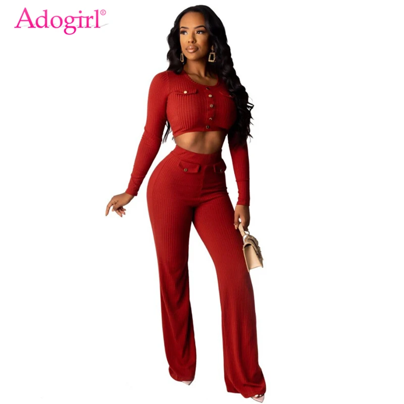 Adogirl пуговицы карманы в рубчик комплект из двух предметов с круглым вырезом и