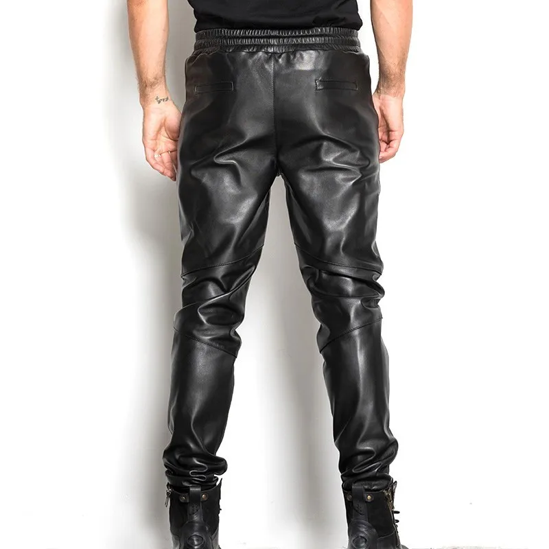 Высококачественные мужские длинные брюки из натуральной кожи модные штаны с