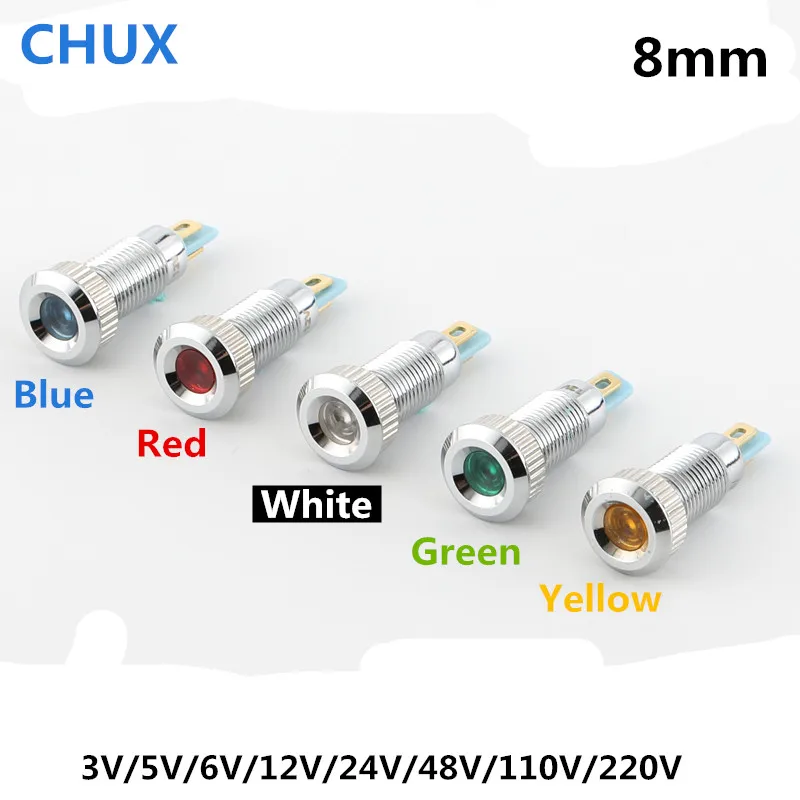 

LED Metal Indicator light 8mm 3v 5V 6V 12V 24V 48V 110V 220v with welding foot Colorful Switch waterproof Signal lamp