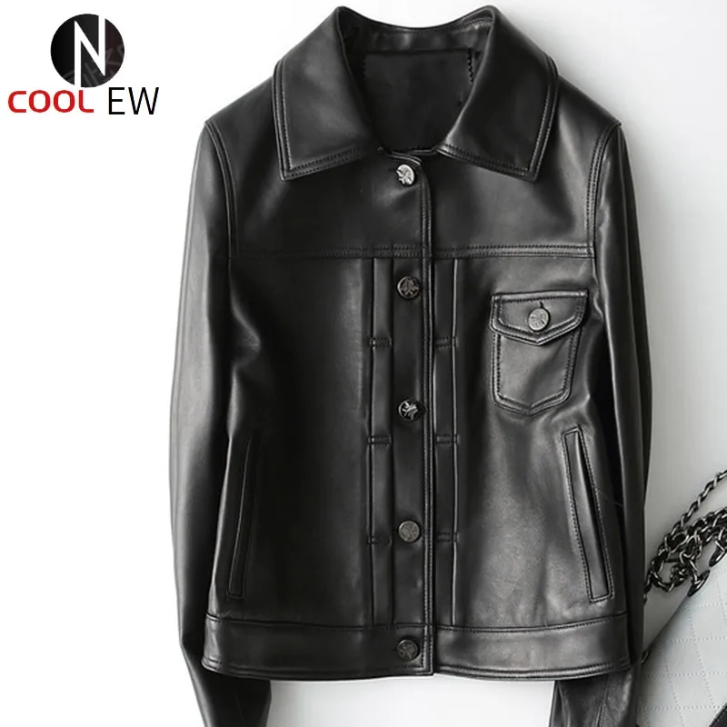 

Brand England Style Women Short Sheepskin Jackets Fashion Genuine Leather Spring Autumn Single Breasted Real Leather Jacket Coat