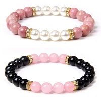 pink quartzs bracelet black onyx natural freshwater pearl bangle rhodochrosite beaded bracelet for women men exquisite jewelry