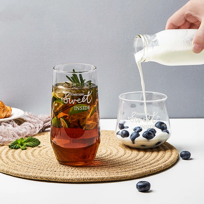 

ins simple shape baked flower heat-resistant glass high water glass juice cup milk cup breakfast cup household glass 2 sets