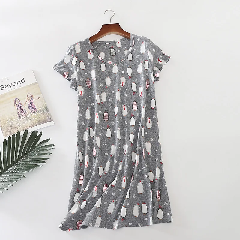 Cartoon Sleepwear For Women Short Sleeve Pyjama Women's Cotton Soft Summer Fashion Home Long NEW Sweet Dress Big Size
