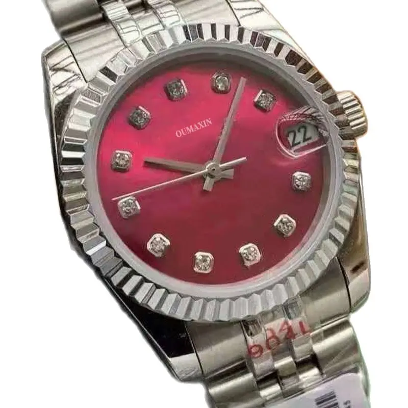

High quality ladies watch automatic mechanical red dial imported 316L stainless steel fashion ladies watch sapphire