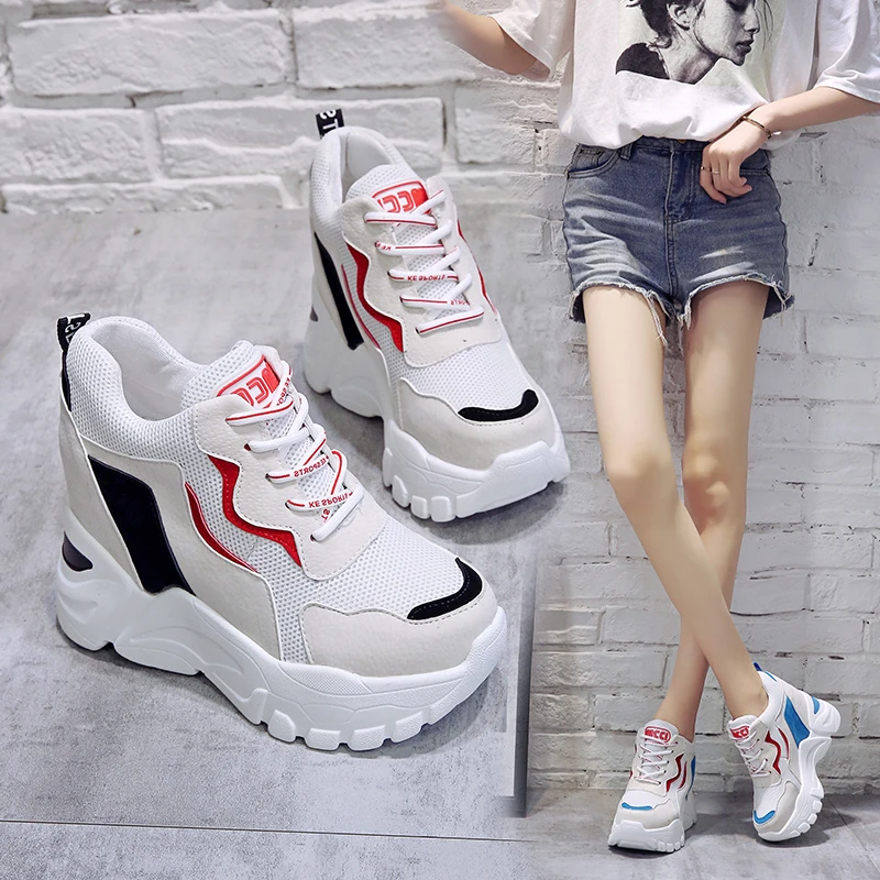 Женские кроссовки на платформе 9 см повседневные дышащие толстой подошве с