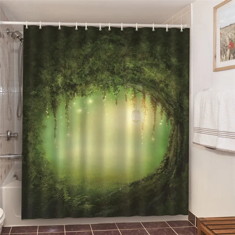 Водонепроницаемая шторка для душа занавеска из полиэстера с изображением леса и