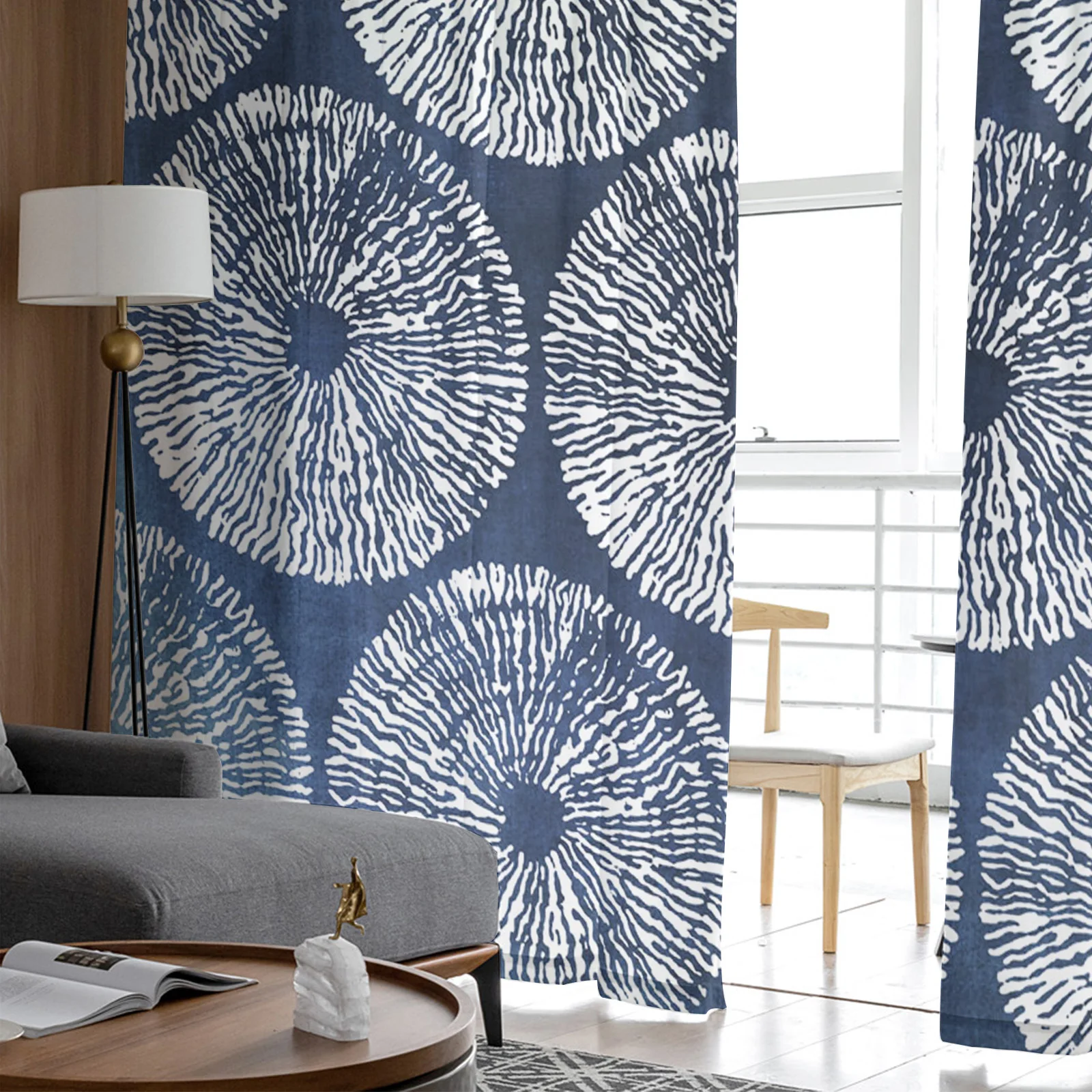 Текстурные прозрачные Занавески цвета индиго для загородного дома шторы из тюля