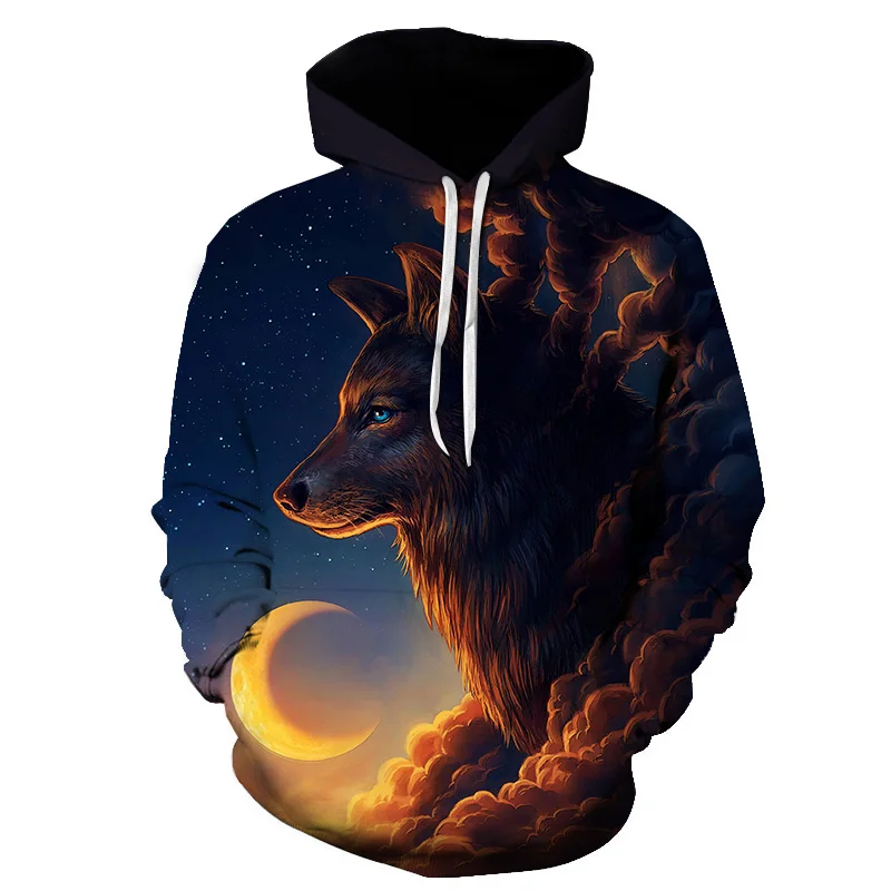 Толстовка мужская с 3D принтом волка свитшот пуловер модная уличная одежда
