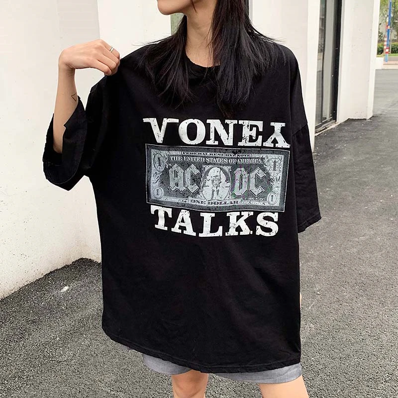 

Женская футболка с коротким рукавом, Корейская футболка в стиле Харадзюку, в стиле хип-хоп, с принтом Bf, с круглым вырезом, в гонконгском стил...