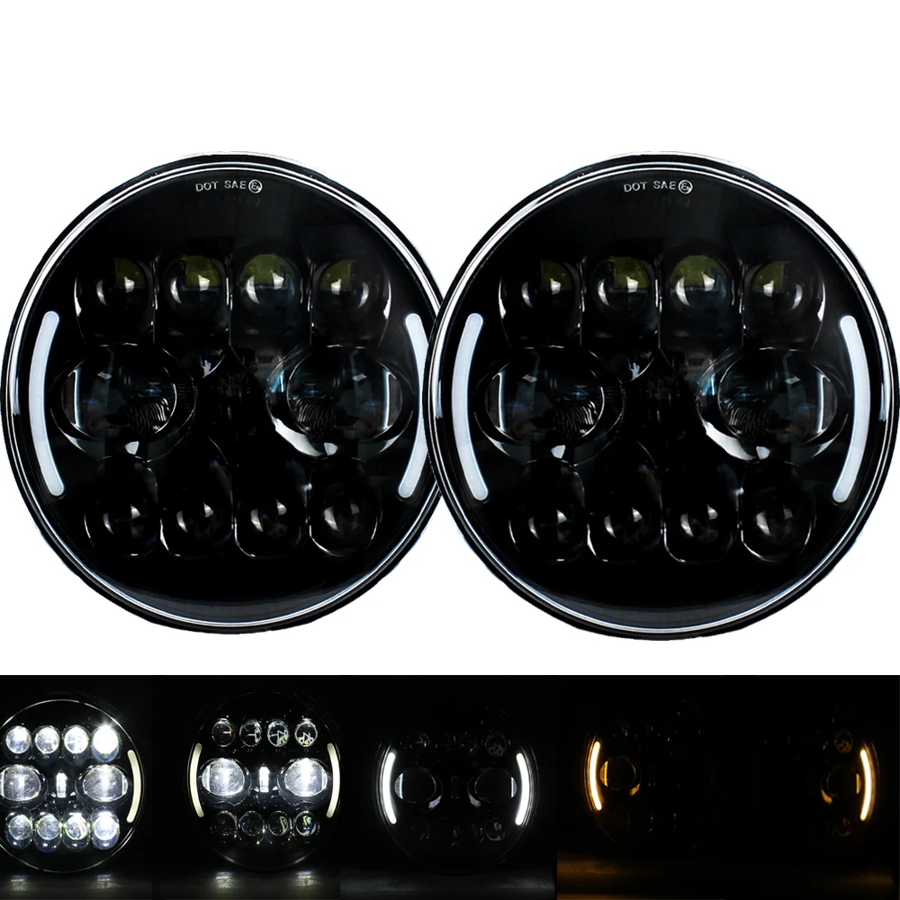 

7 Inch Led Headlight DRL Round 7'' Headlights with Yellow & White Angel Eye for Jeep Wrangler Lada Niva 4x4 motorcycle