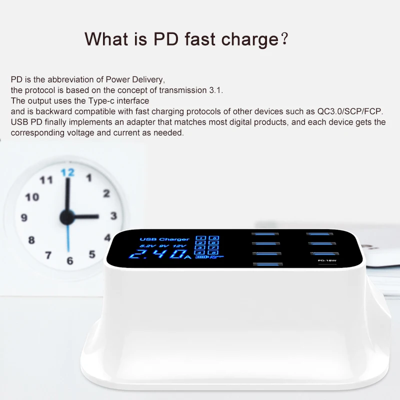 GOOJODOQ PD зарядное устройство 40 Вт 8 портов USB зарядное устройство умный светодиодный дисплей USB быстрая зарядка для Apple адаптер для IPhone IPad Xiaomi samsung