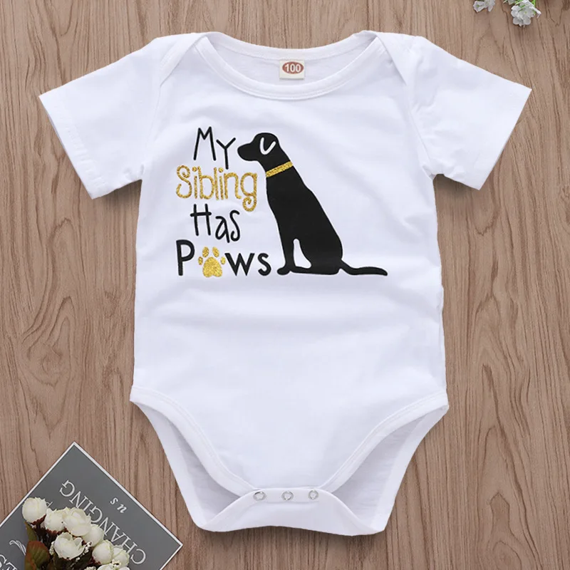 Одежда для новорожденных с надписью My Sibling Have Paws цвет золотой серебряный белый