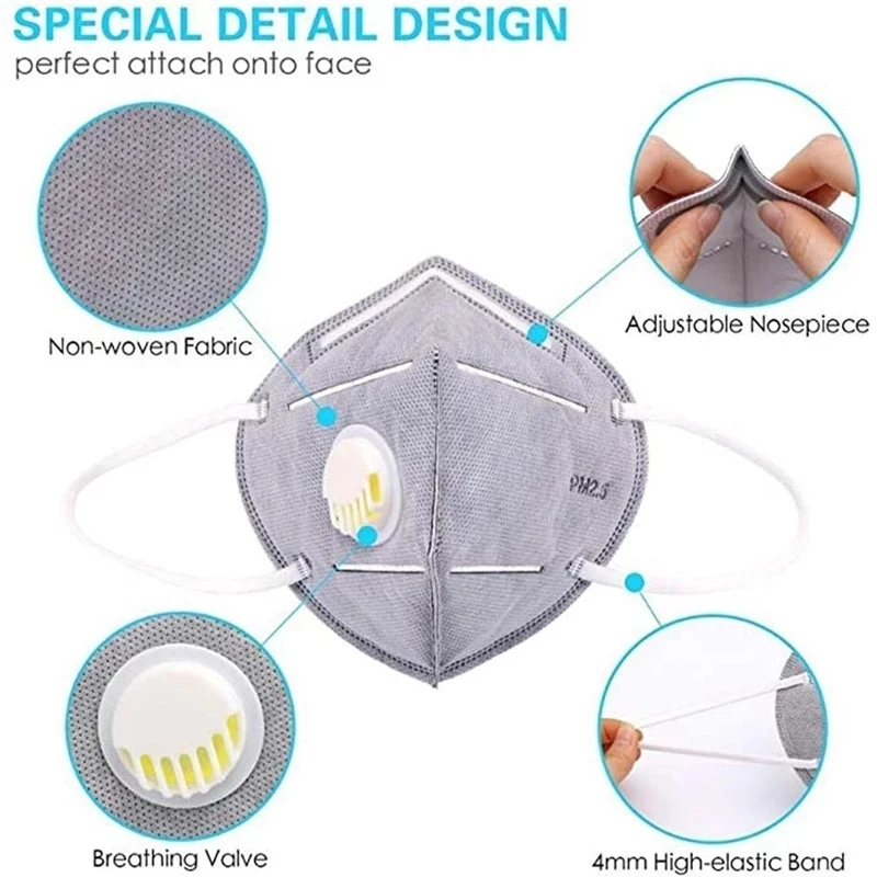 

10-100Pcs FFP2 KN95 Burgundy Masks with Valved Individual Package 5-layer PM2.5 Protective Anti-dust Respirator Face Mask Masque
