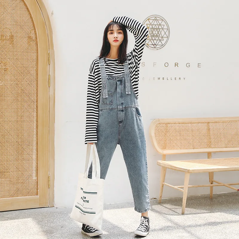 Новинка осени 2019 стильные простые свободные брюки на подтяжках в Корейском стиле