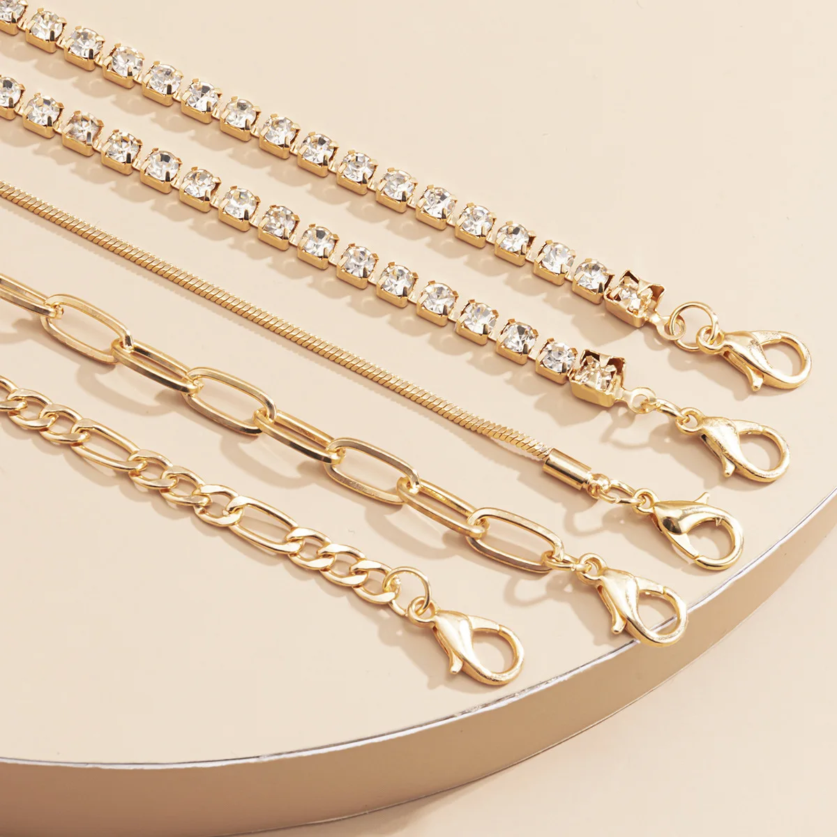 

5pcs/set Punk Multilayer Gold Color Chain Charm Bracelets Bangles For Women Men Lock Chunky Stainless Steel Couples Jewelry Gift