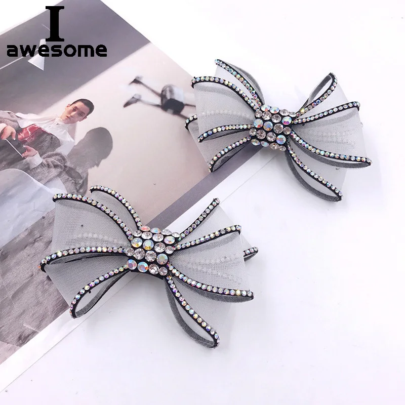 

DIY Elegant Mesh Bow Knot Shining Rhinestone Bridal Wedding Party Shoes Accessories For High Heels sandals Boots Decorations
