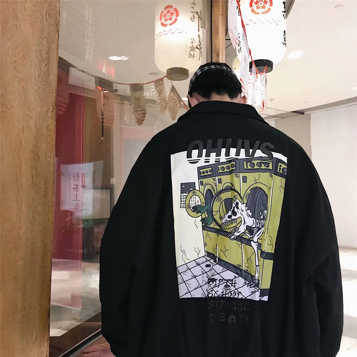 

Мужская повседневная куртка на молнии, черная Молодежная куртка с узором, одежда для улицы BG50JS