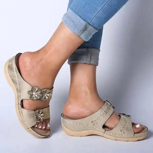 

Women Sandals New Summer Shoes Woman Plus Size 44 Heels Sandals For Wedges Chaussure Femme Casual Flower Vintage Wedge Heel