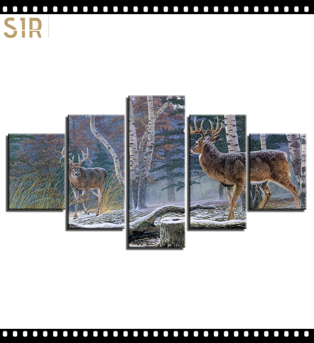 

HD 5 Pieces Deer Elk Animal Pictures Posters Wall Art Home Decor for Living Room Painting on The Wall Deer Elk Pictures Wall Art