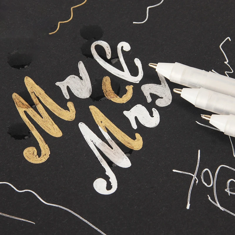 Гелевые ручки 3 цветов 8 шт. белые золотые серебряные для рисования на черной