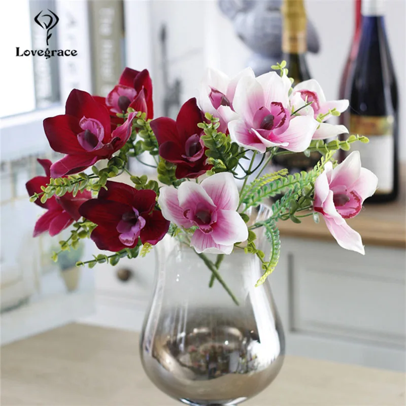 Искусственные цветы орхидеи 5 цветов букет романтичных из искусственного шелка