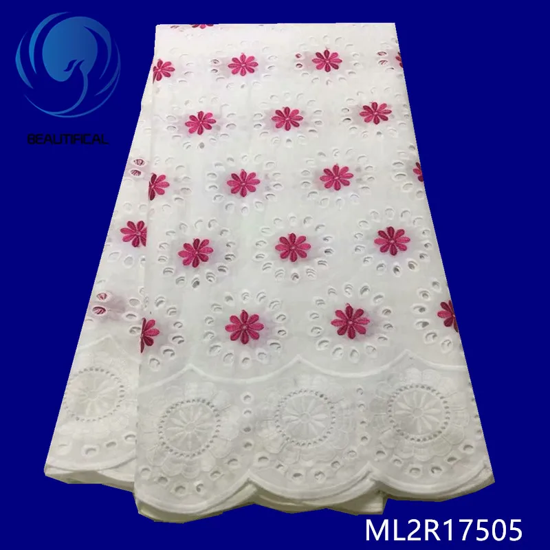 BEAUTIFICAL nigerian lace fabrics white cotton with red embroidered voile fabric for wedding Hot sale 5yards ML2R175 | Дом и сад