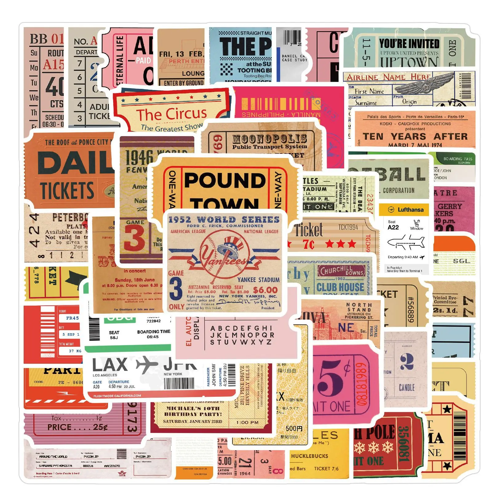 

50 pcs Airplane ticket entrance ticket vintage stationery stickers for notebook scrapbook Luggage Laptop Refrigerator Motor