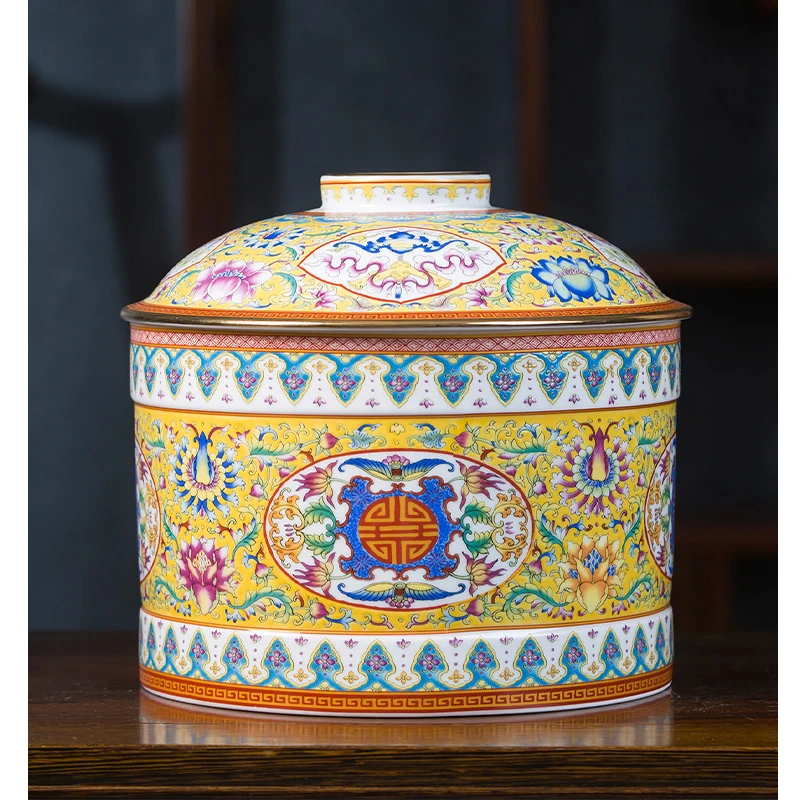 

Jingdezhen Ceramic Enamel Big Tea Jar Pot Tea Caddy Pu'er tea Cake Jar Moisture Proof Storage Tank Large Antique Jar